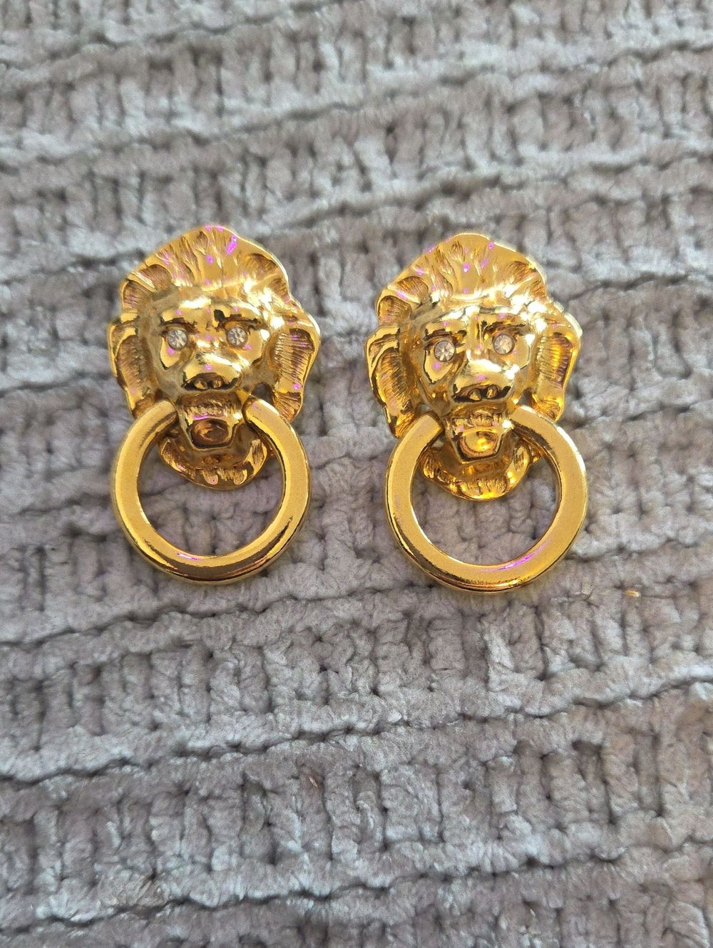 Gold Lion Head Ring Drop Earrings - Women's Statement Jewelry